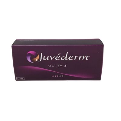 Juvederm gezichtsfiller met hyaluronzuur, ontworpen om de huidelasticiteit te verbeteren en tekenen van veroudering in het gezicht te verminderen