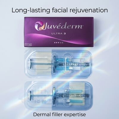 Gelformuleering Juvederm Dermal Filler 2 maal 1 ml volume hypodermische injectiediepte geschikt voor medische cosmetische toepassingen