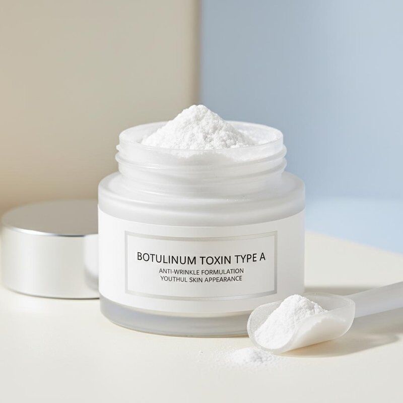 Poeder tegen rimpels, ingrediënt Botulinetoxine Type A, geformuleerd om rimpels te verminderen en een jeugdig uiterlijk van de huid te bevorderen
